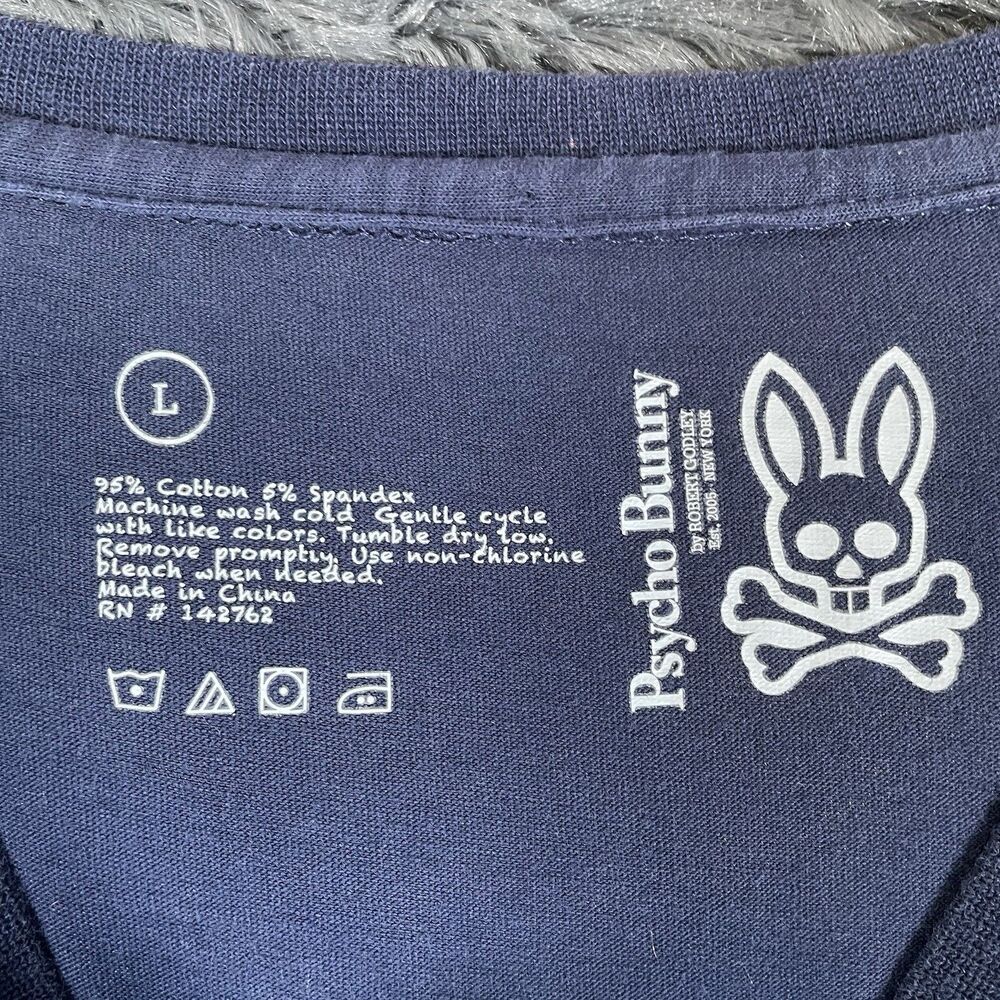 Psycho Bunny T-Shirt Men's Large Navy Blue V-Neck Short Sleeve Designer Preppy - Picture 2 of 3